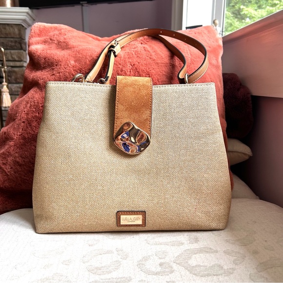 Luella Grey London Beige Shoulder/Crossbody Tote Satchel w/ gold accent NWOT - Picture 7 of 8